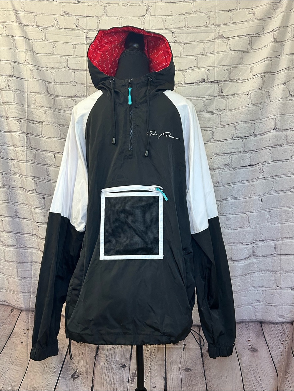 Men's Hooded Windbreaker Anorak Jacket - Black & White
